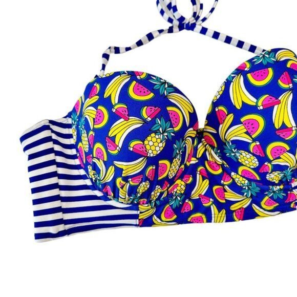 Bongo Juniors Strappy Back Padded Swim Top Size XL Multicolored-Halter Strap - Picture 3 of 8